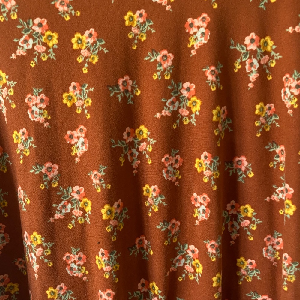 IZ Byer Boho Orange Floral Cross Back Tie Front Long Sleeve Top Juniors Small - Picture 4 of 7